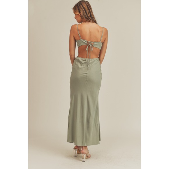 Mable Green Linen Side Cut Out Maxi - Picture 2 of 2
